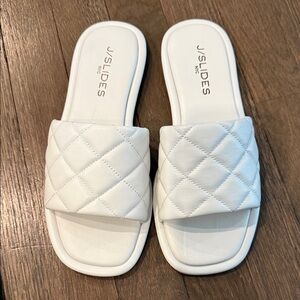J/SLIDES Quilted White Slide Sandals